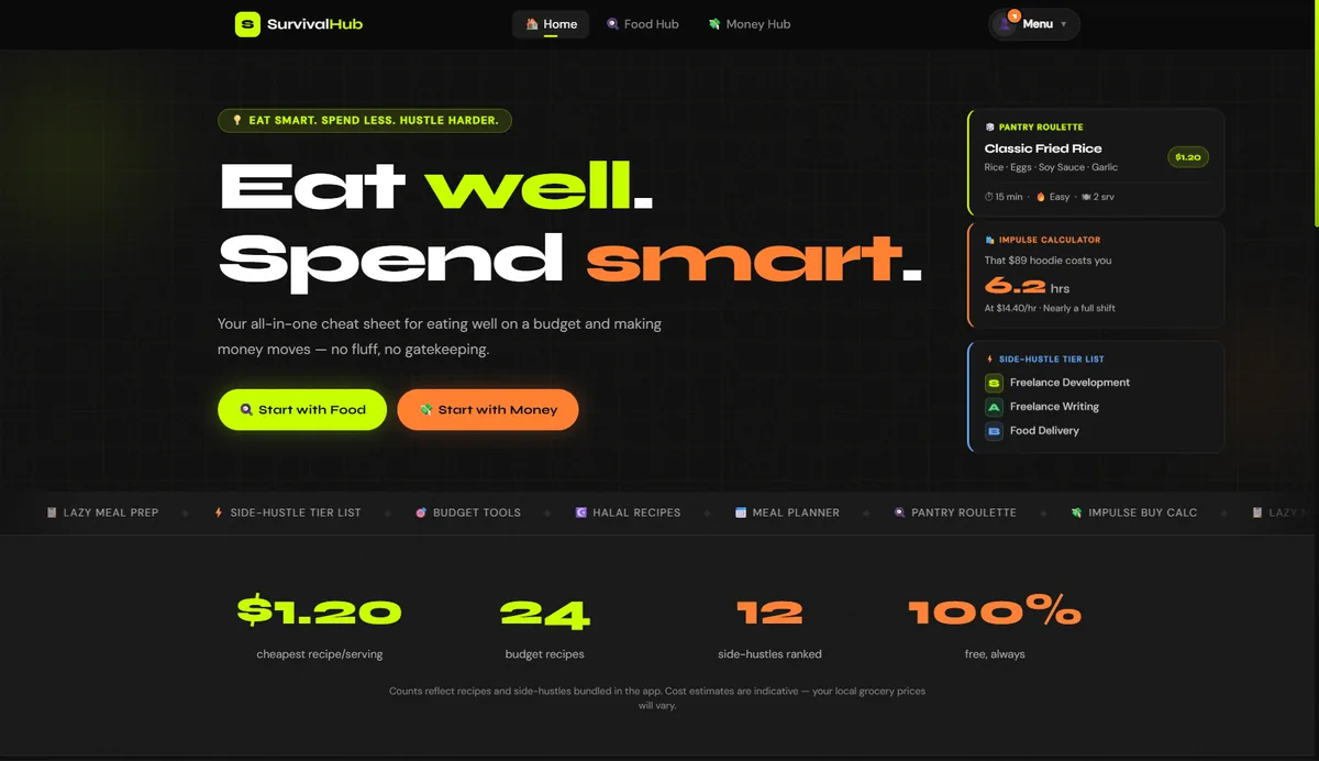 SurvivalHub homepage screenshot